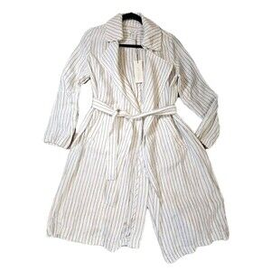 Rachel Zoe 100% Linen Wrap Cardigan Jacket Duster Women XS Striped Belted NWT